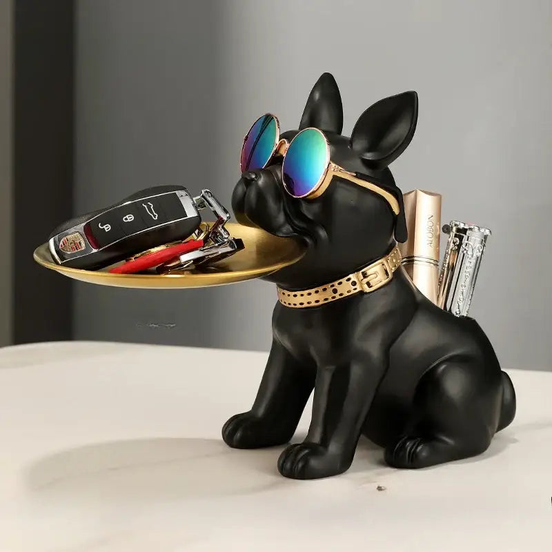 Modern black and gold decorbites bulldog statue living room key tray