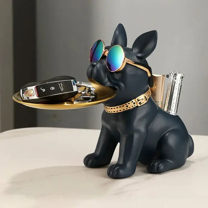 Modern black and gold decorbites bulldog statue living room key tray