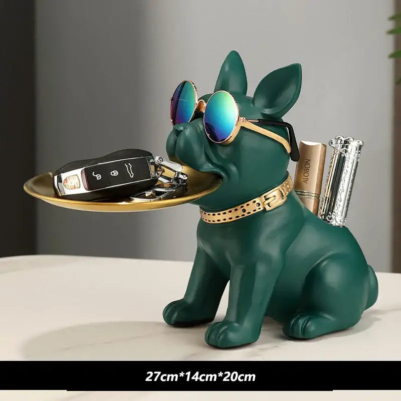 Modern black and gold decorbites bulldog statue living room key tray