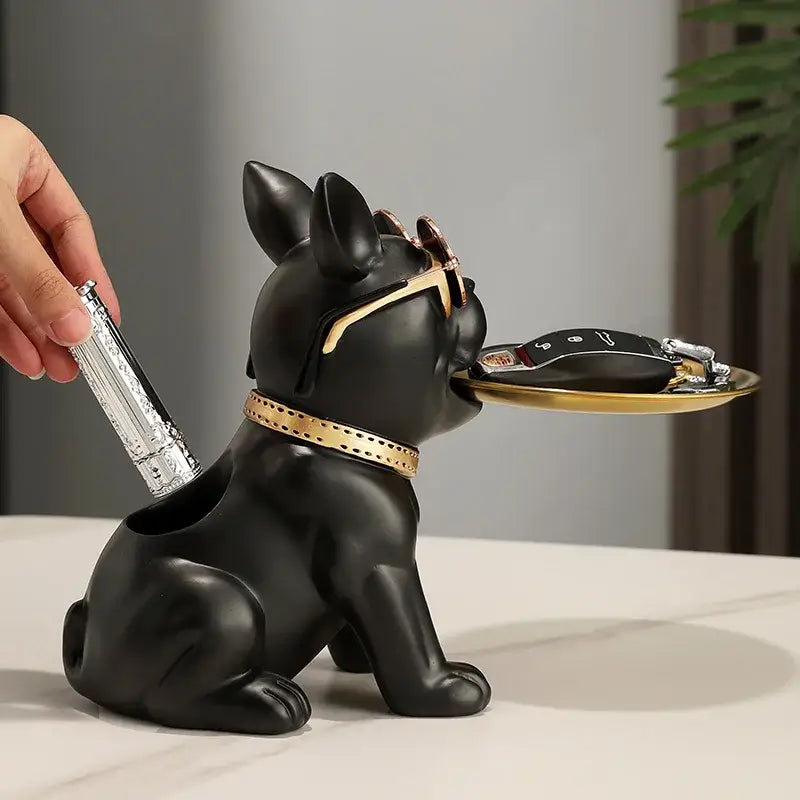 Modern black and gold decorbites bulldog statue living room key tray