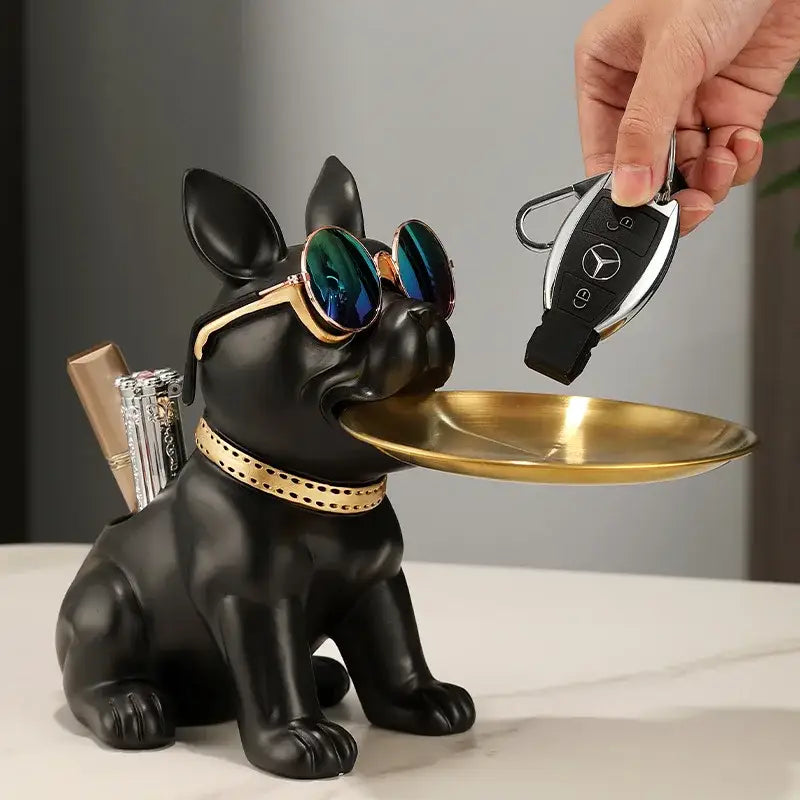 Modern black and gold decorbites bulldog statue living room key tray