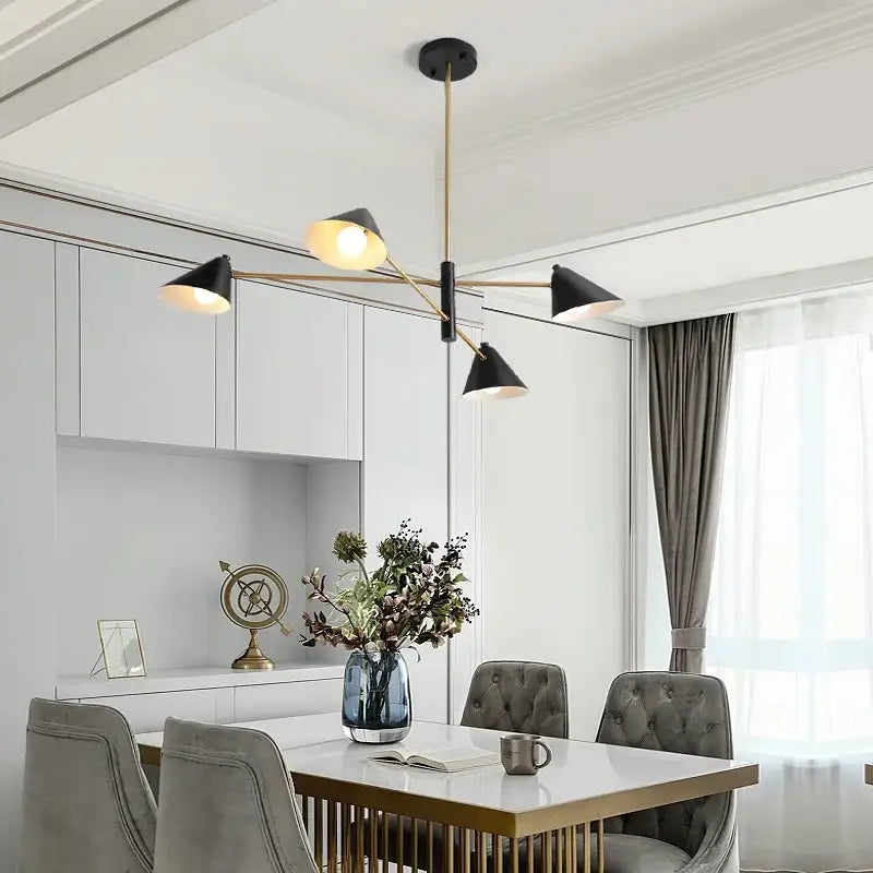 Modern black and gold decorbites cone shade chandelier dining room