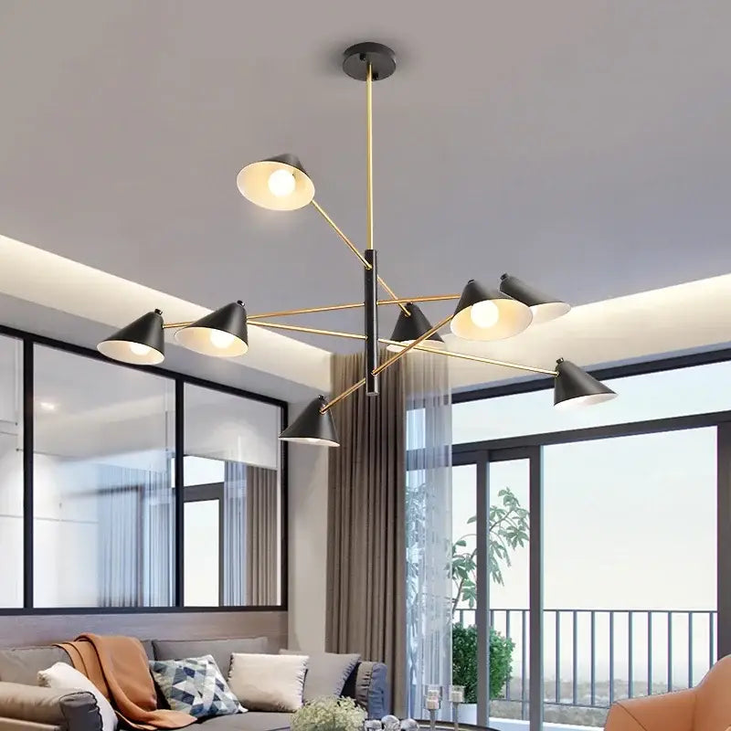 Modern black and gold decorbites cone shade chandelier dining room