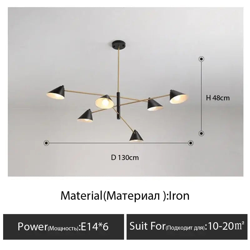 Modern black and gold decorbites cone shade chandelier dining room