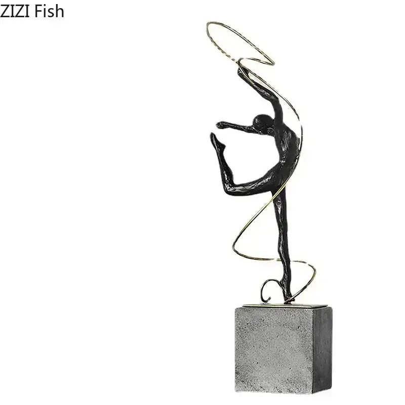 Modern black and gold decorbites gymnast figures living room sculpture