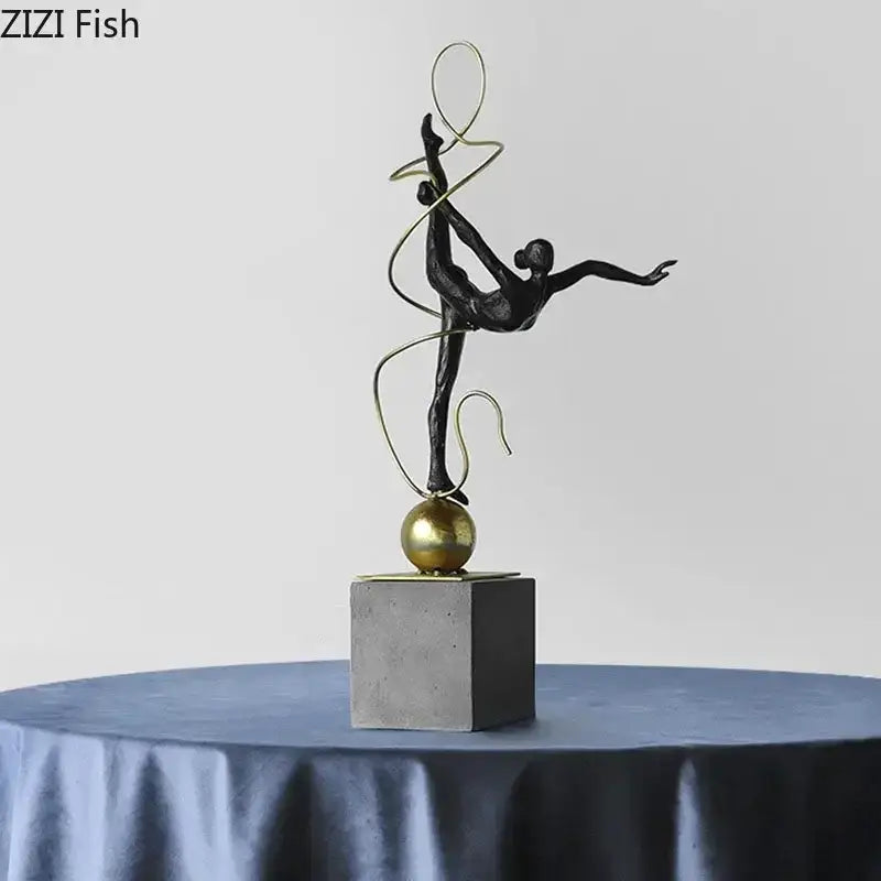Modern black and gold decorbites gymnast figures living room sculpture