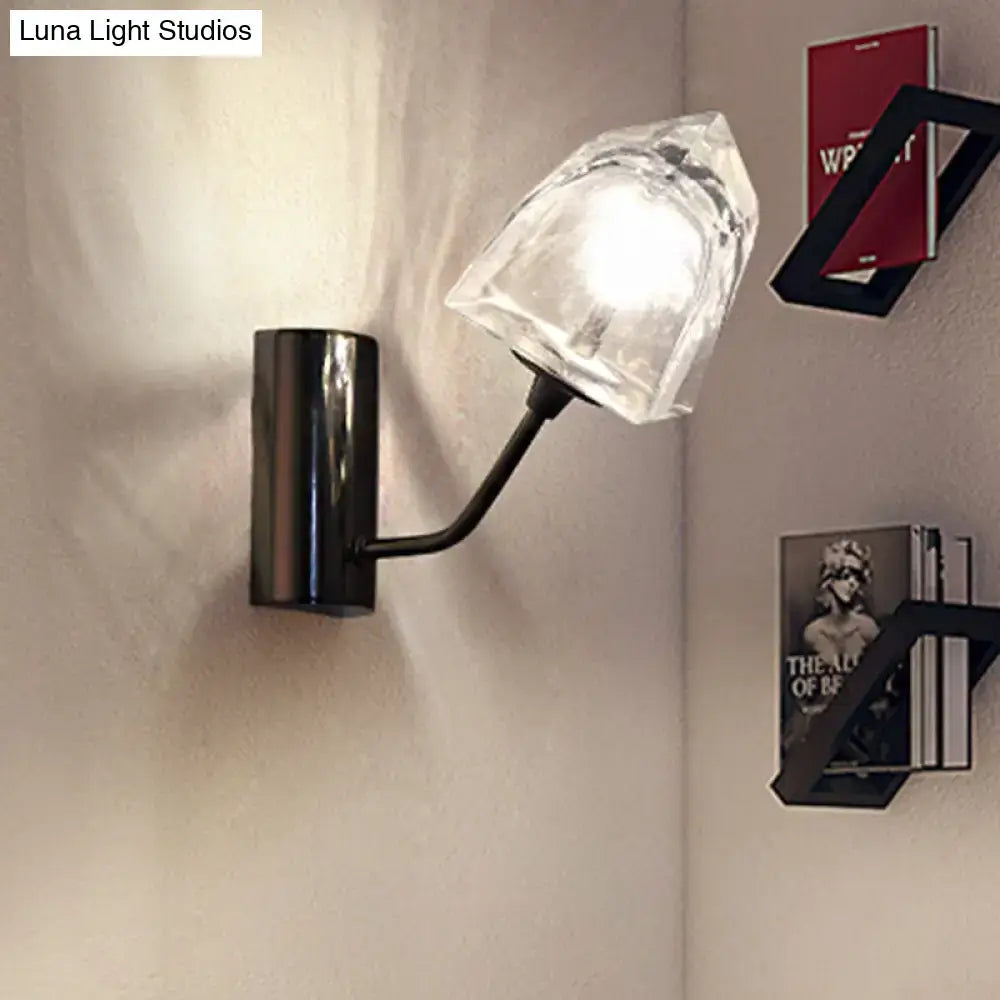 Modern black and gold faceted glass wall sconce stairway light