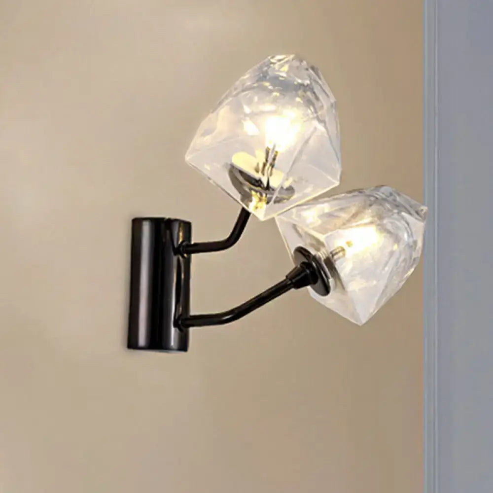 Modern black and gold faceted glass wall sconce stairway light