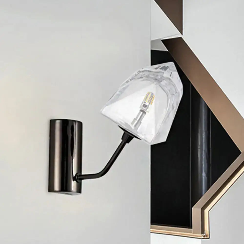 Modern black and gold faceted glass wall sconce stairway light