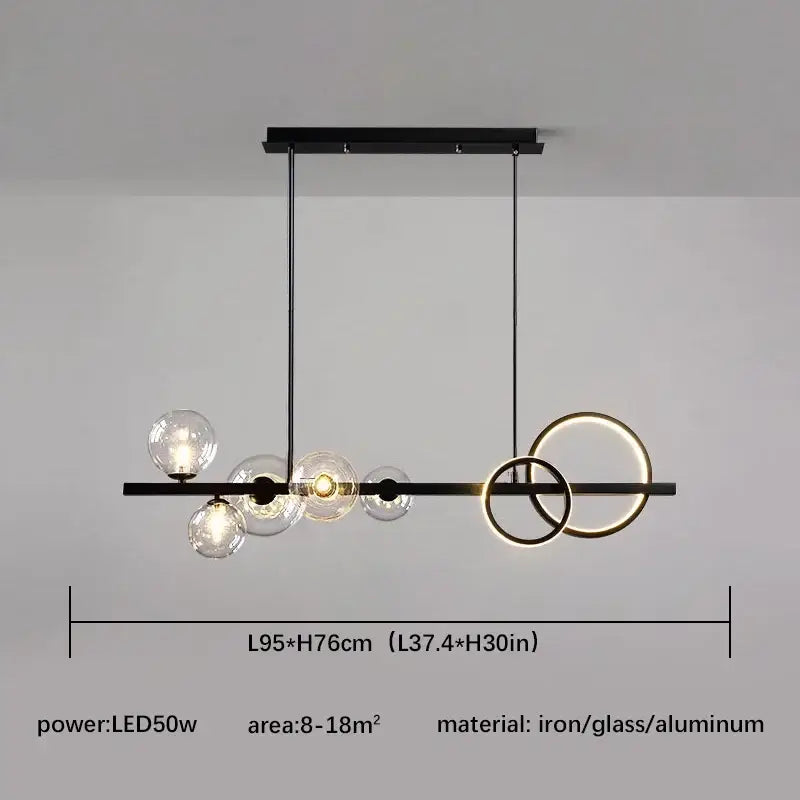 Modern black and gold glass ball pendant chandelier kitchen light