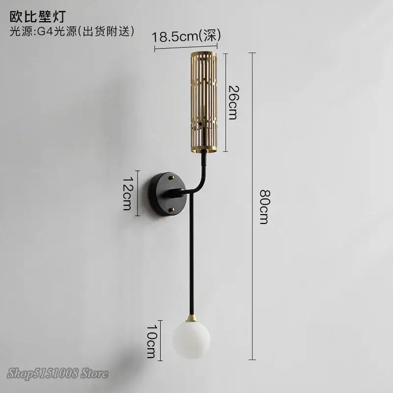Modern black and gold led wall lamp living room glass sconce