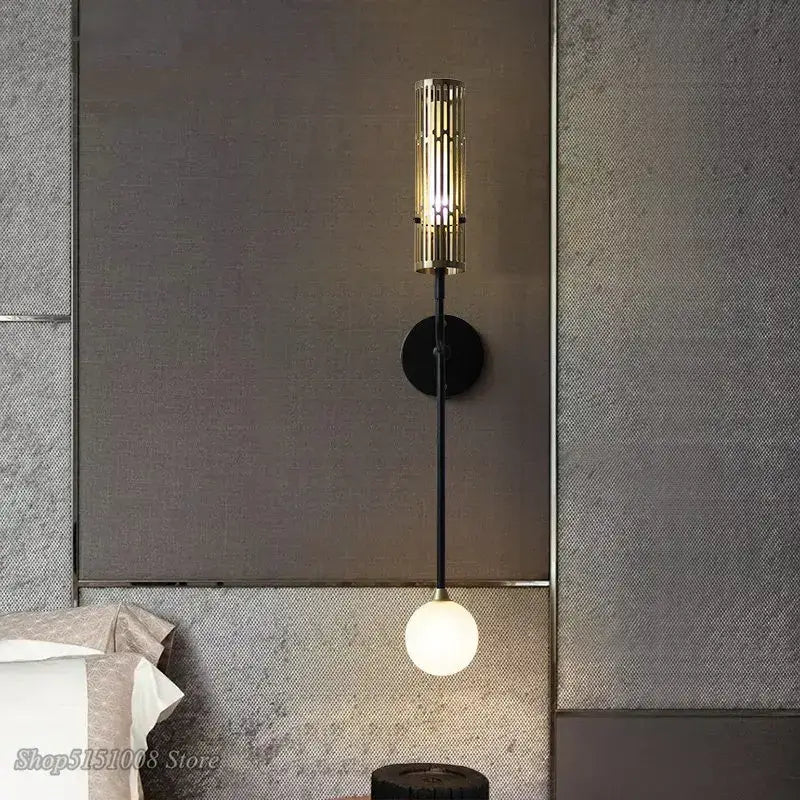 Modern black and gold led wall lamp living room glass sconce