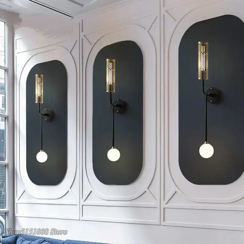 Modern black and gold led wall lamp living room glass sconce