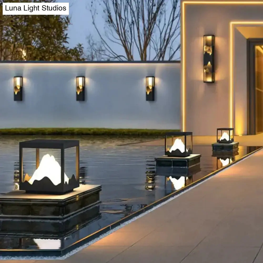 Modern black and gold mountain solar led outdoor light garden sconce