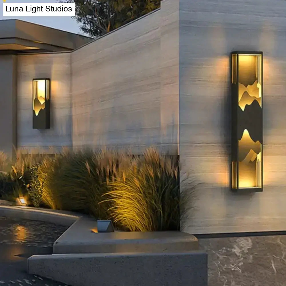 Modern black and gold mountain solar led outdoor light garden sconce