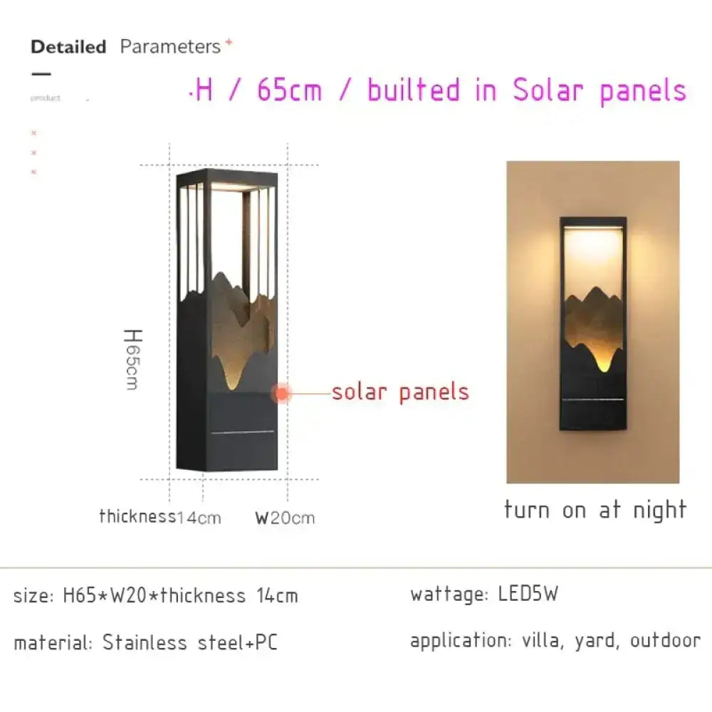 Modern black and gold mountain solar led outdoor light garden sconce
