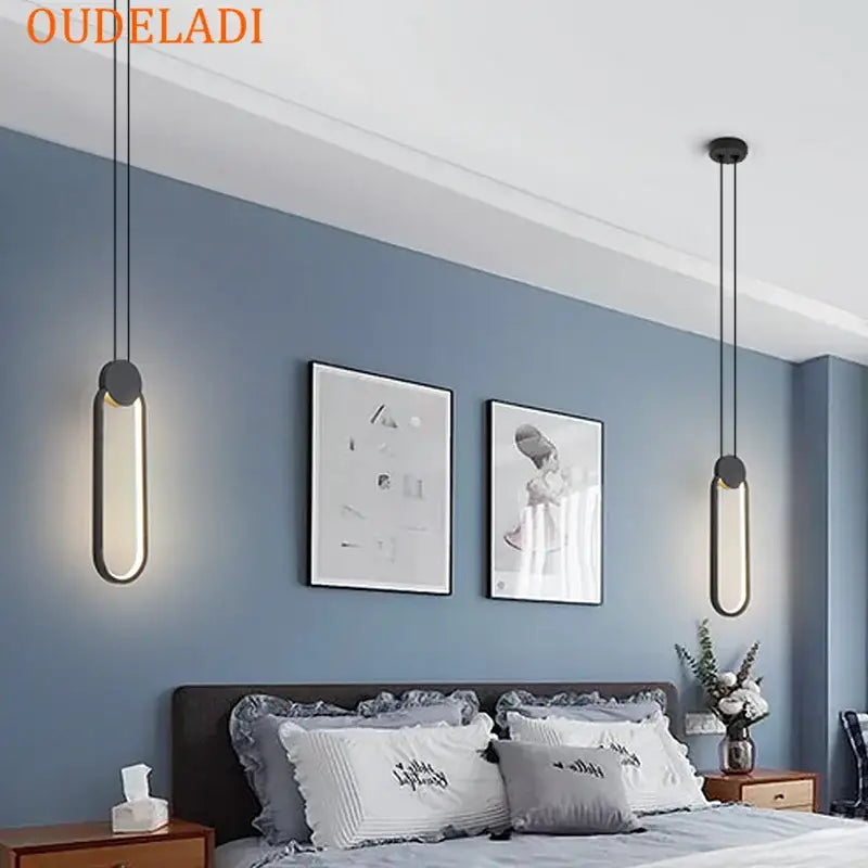 Modern black and gold ring pendant lamp for dining room led light