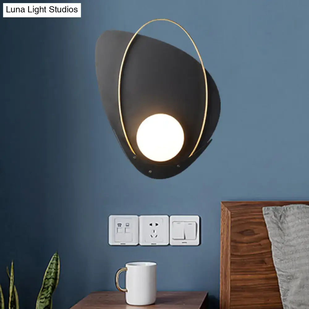 Modern black and gold wall lamp with white glass shade bedroom sconce