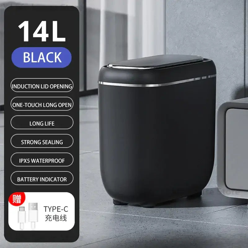 Modern black and silver automatic sensor trash can kitchen