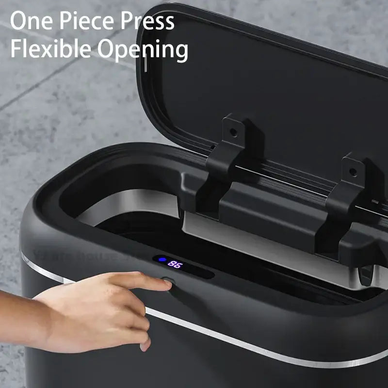 Modern black and silver automatic sensor trash can kitchen