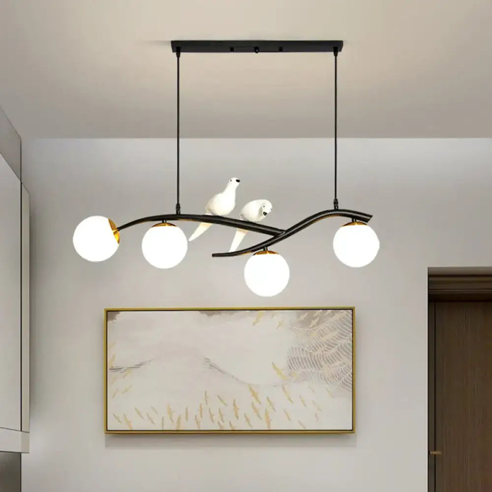 Modern black and white bird linear island pendant light dining room