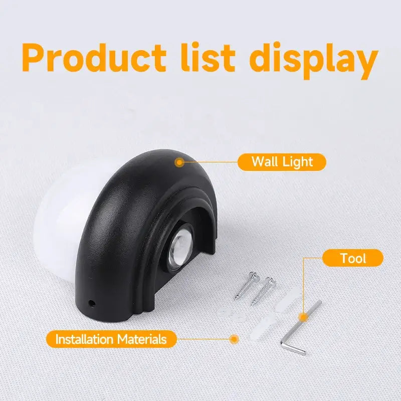 Modern black and white dome led wall lamp bedroom and garden light