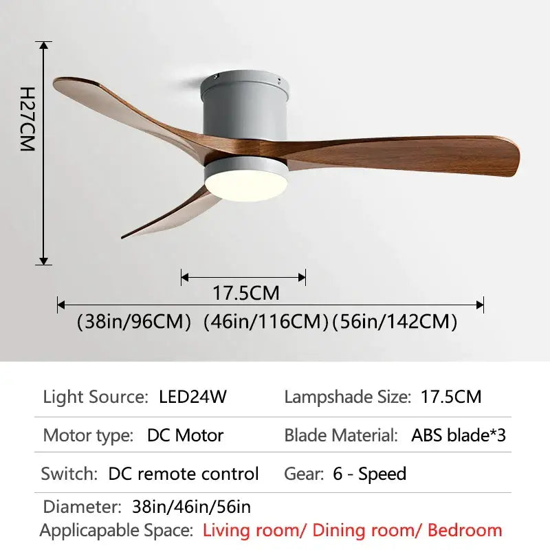 Modern black and wood 46in led ceiling fan for bedrooms