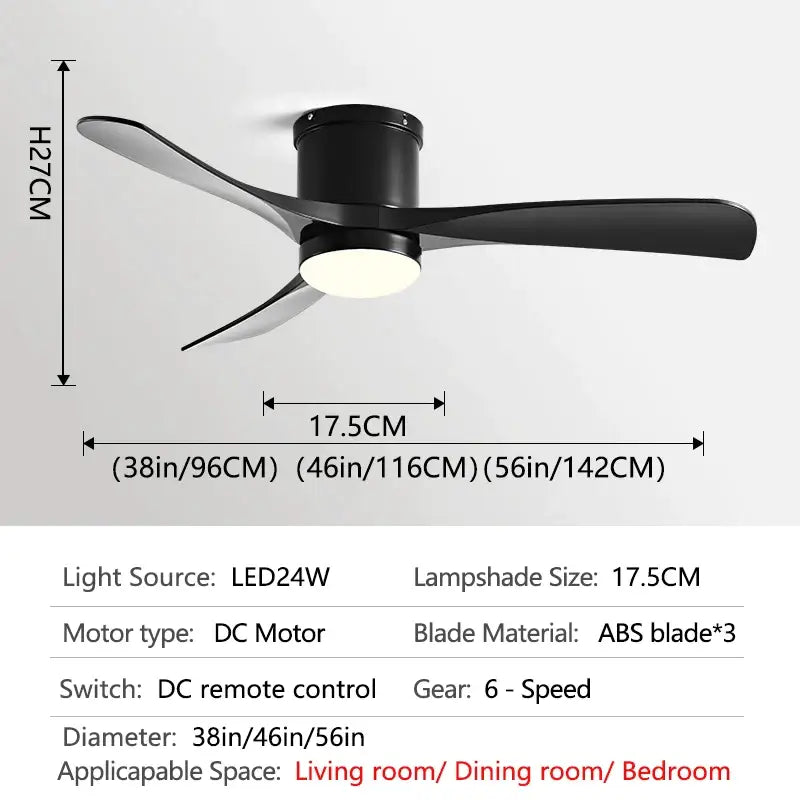 Modern black and wood 46in led ceiling fan for bedrooms