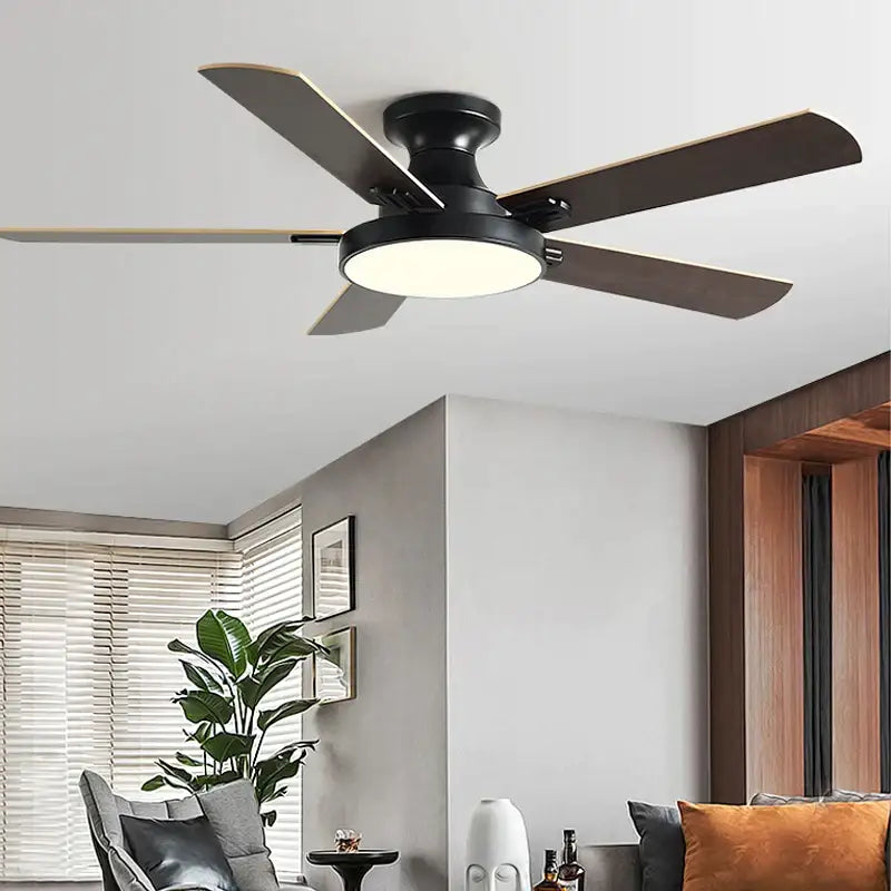 Modern black and wood ceiling fan light living room chandelier