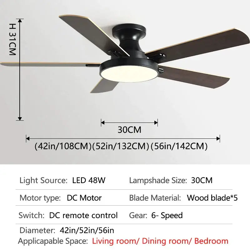 Modern black and wood ceiling fan light living room chandelier
