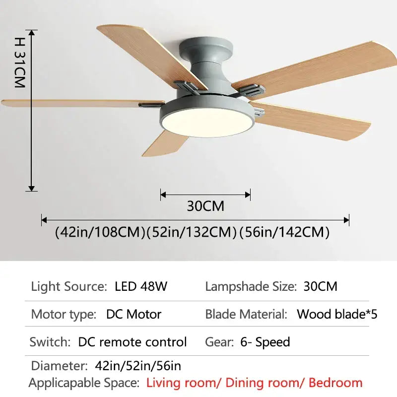 Modern black and wood ceiling fan light living room chandelier