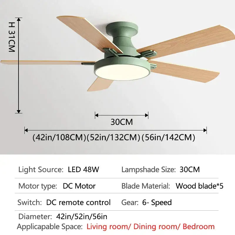 Modern black and wood ceiling fan light living room chandelier