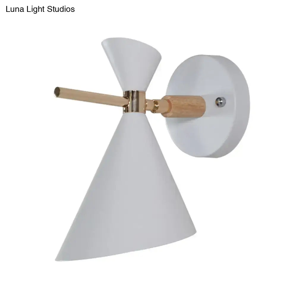 Modern black angle shade wall sconce with wood arm bedroom light