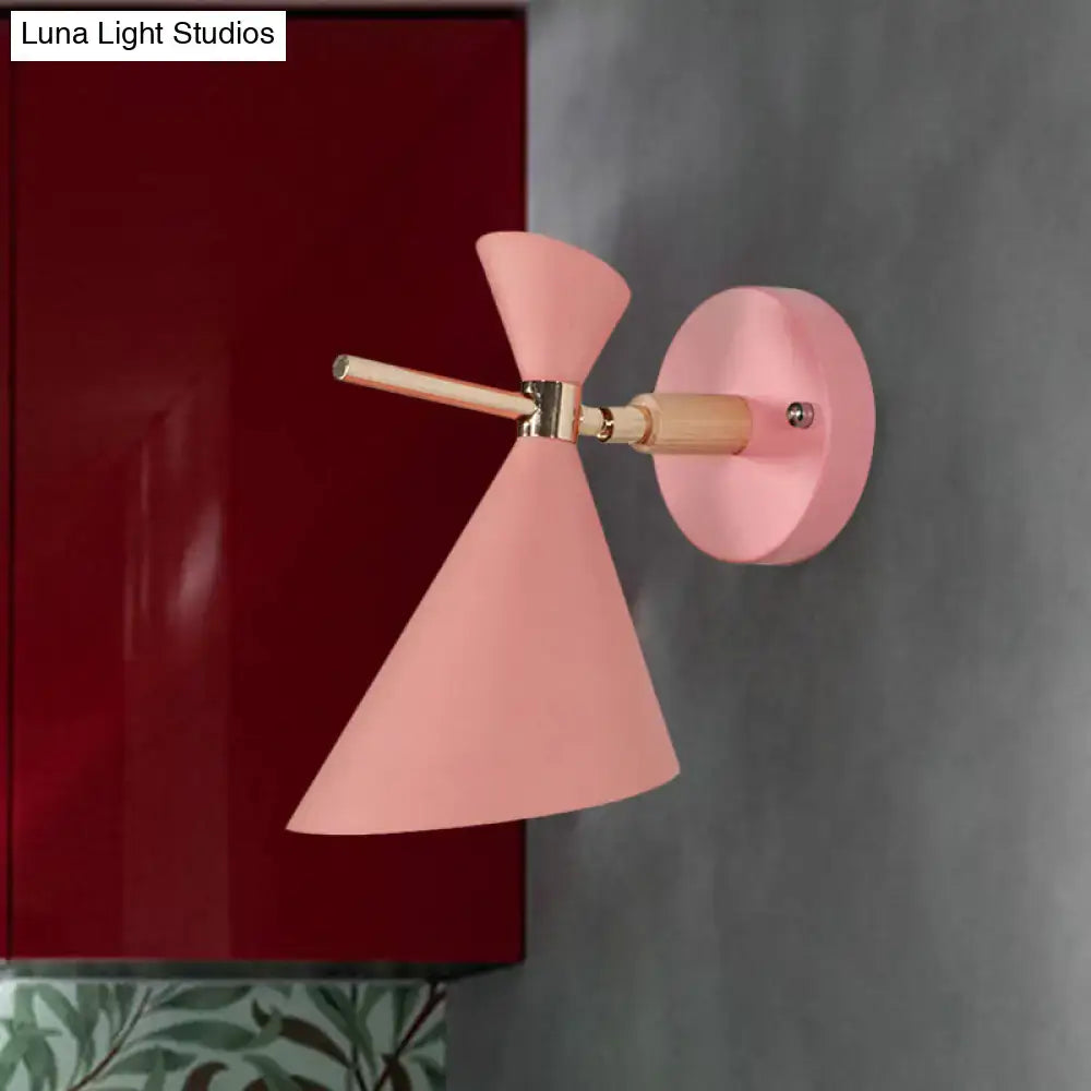 Modern black angle shade wall sconce with wood arm bedroom light