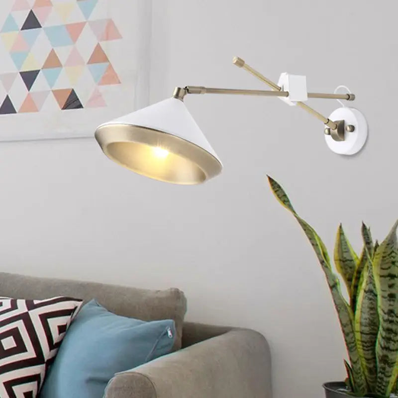 Modern black & brass adjustable arm wall light bedroom sconce