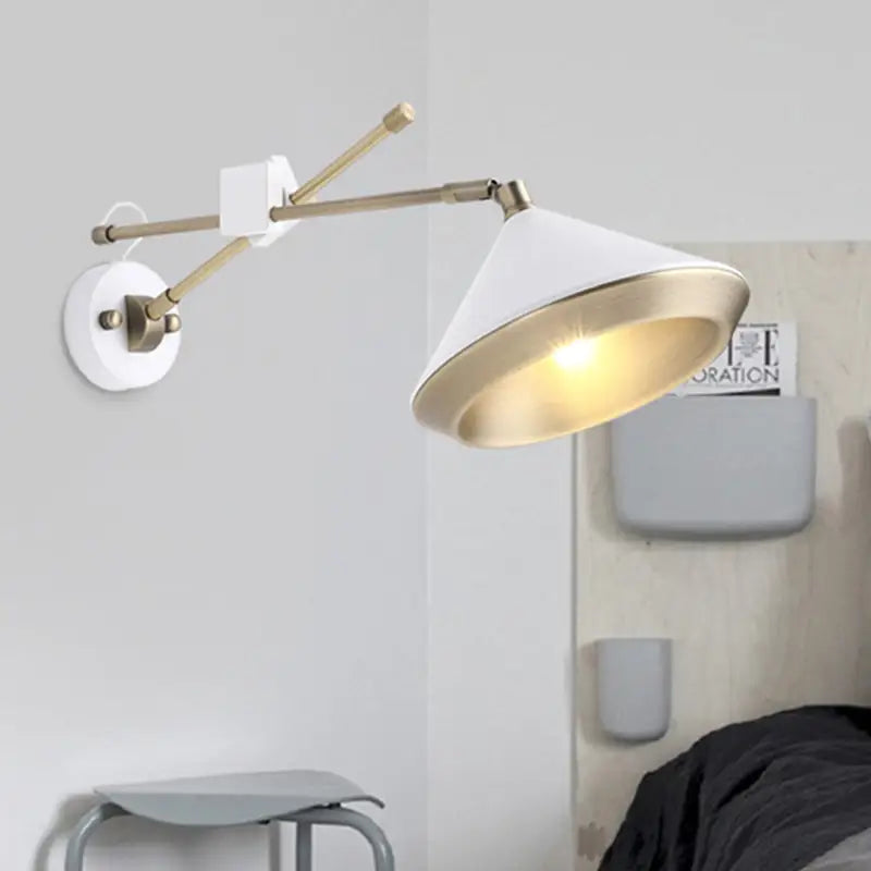 Modern black & brass adjustable arm wall light bedroom sconce