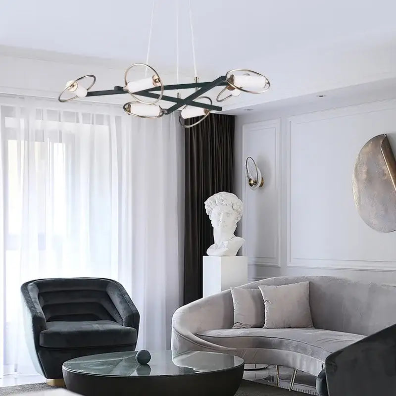 Modern black & brass circular ring led chandelier dining room light