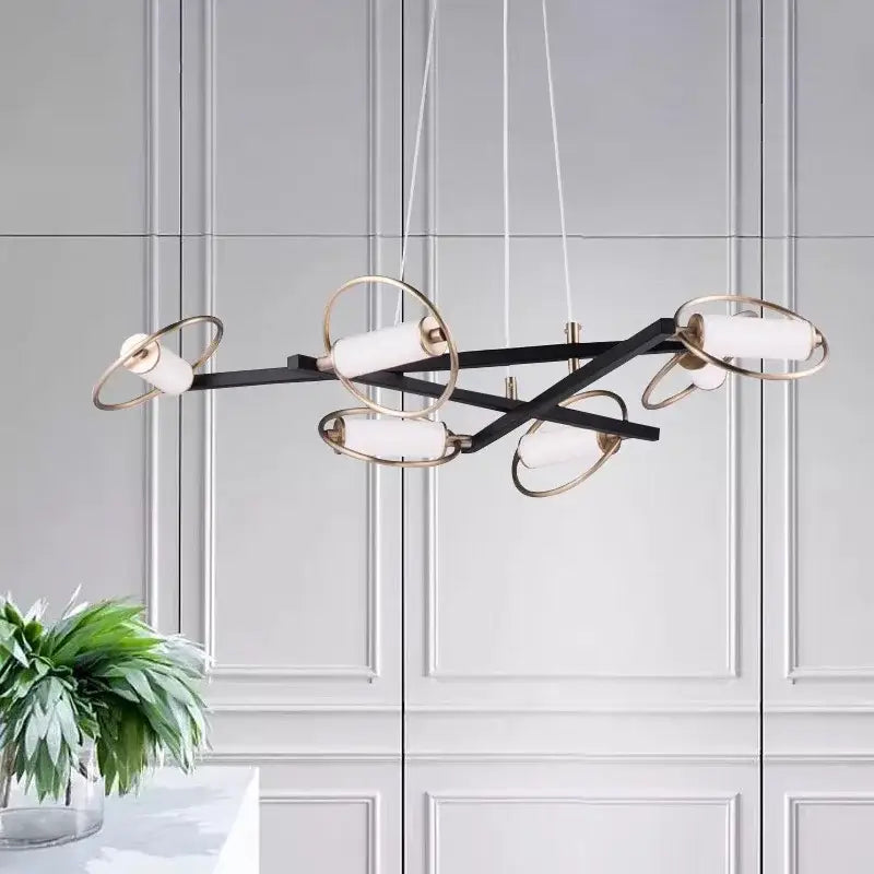 Modern black & brass circular ring led chandelier dining room light