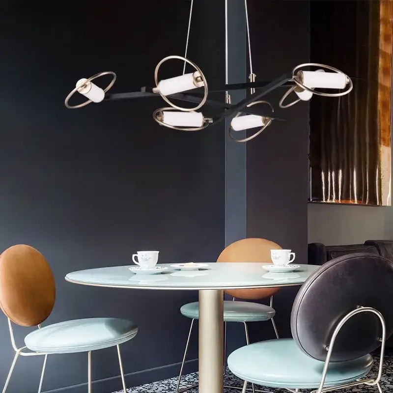 Modern black & brass circular ring led chandelier dining room light
