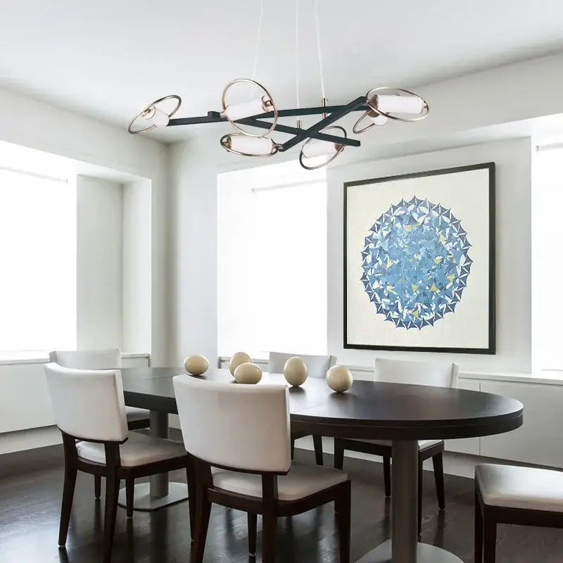 Modern black & brass circular ring led pendant light dining room