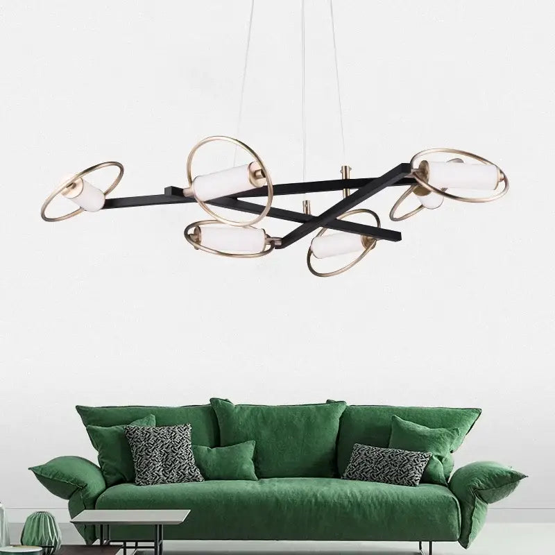 Modern black & brass circular ring led pendant light dining room