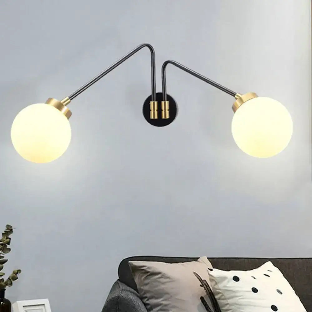 Modern black & brass milk glass wall lamp bedroom sconce