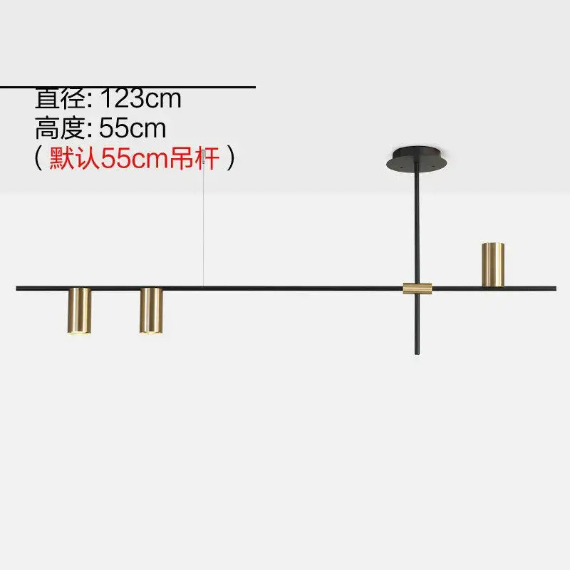 Modern black & brass minimalist dining room linear pendant light