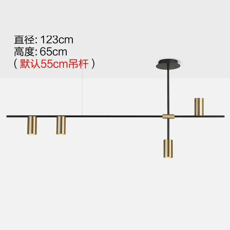 Modern black & brass minimalist dining room linear pendant light