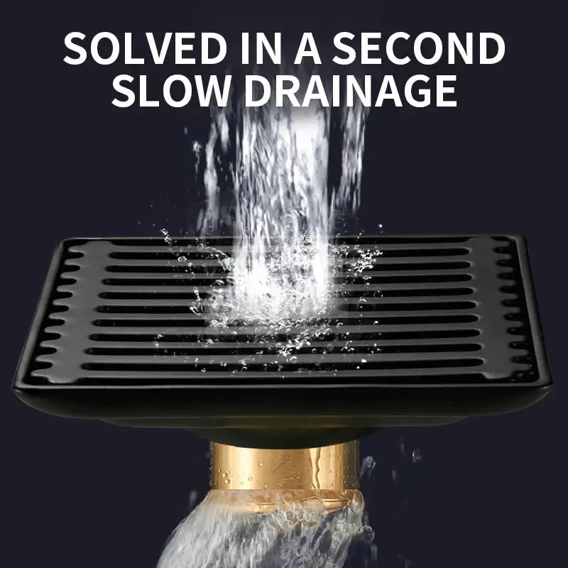 Modern black brass square shower floor drain bathroom hair strainer