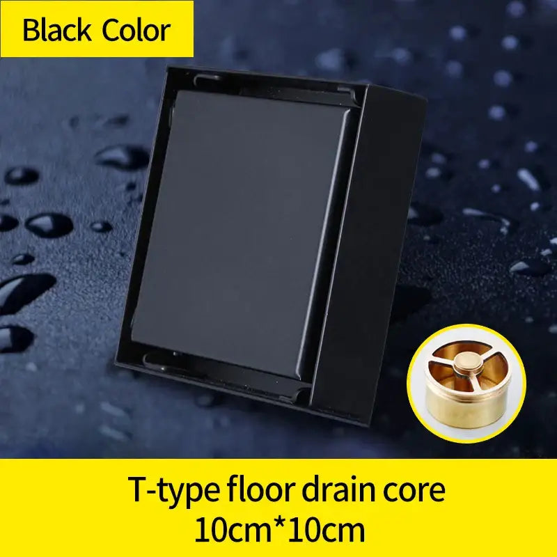 Modern black brass square shower floor drain bathroom hair strainer