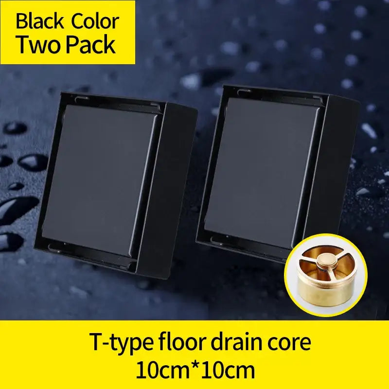 Modern black brass square shower floor drain bathroom hair strainer