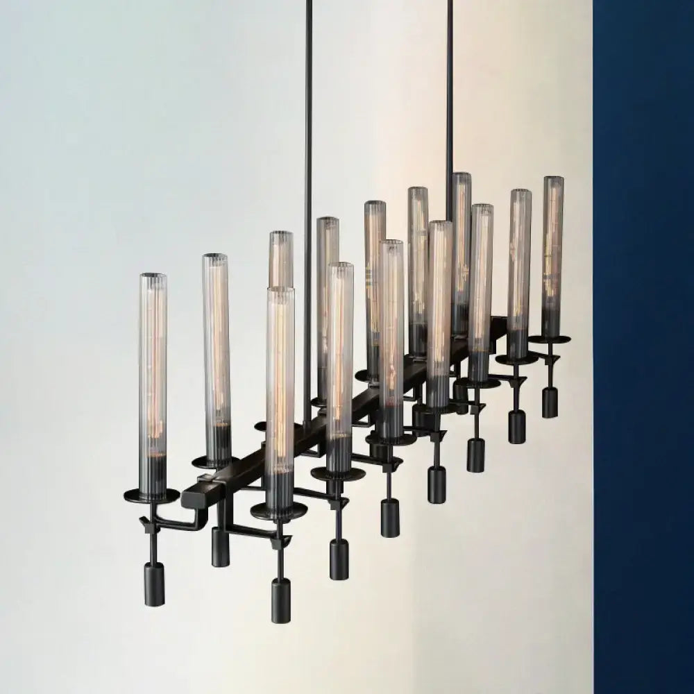 Modern black & brass tube island chandelier – kitchen hanging lamp