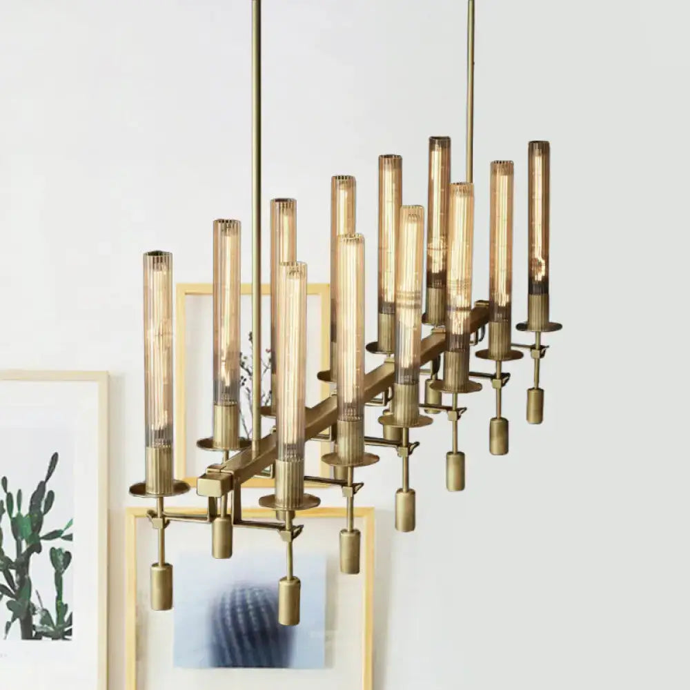Modern black & brass tube island chandelier – kitchen hanging lamp