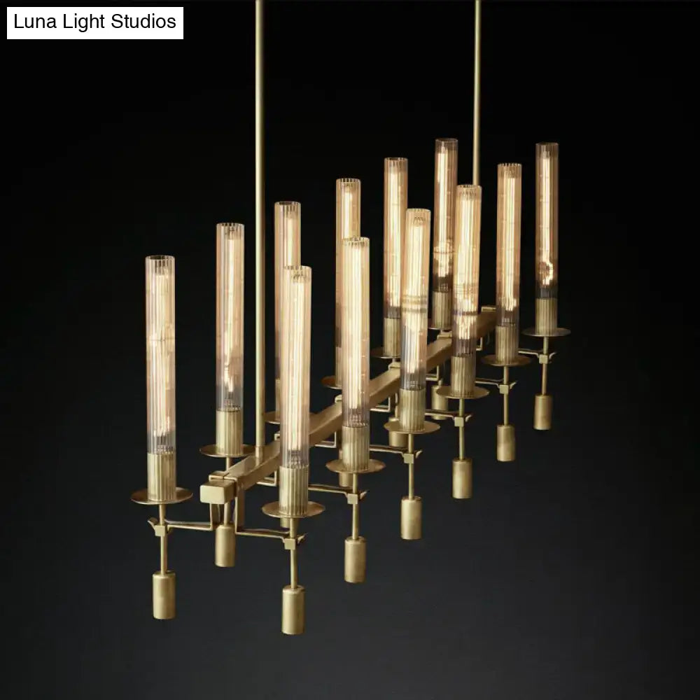Modern black & brass tube island chandelier – kitchen hanging lamp